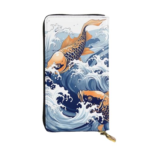 LKTPSKQRY Damen-Geldbörse, Leder, schmal, lang, Kartenhalter, Reißverschluss, Clutch, Karpfen mit Wellenmuster, Reisebrieftasche von LKTPSKQRY