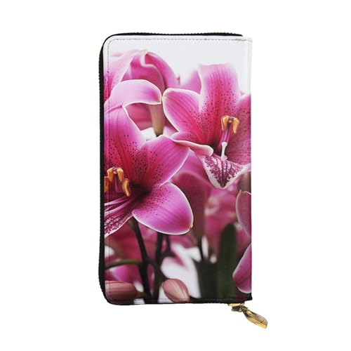 LKTPSKQRY Damen-Geldbörse, Leder, schmal, lang, Kartenhalter, Reißverschluss, Clutch, Lilie, Blumen, Reisegeldbörse von LKTPSKQRY