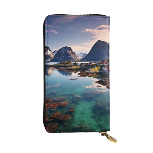 LKTPSKQRY Damen-Geldbörse, Leder, schmal, lang, Kartenhalter, Reißverschluss, Clutch, Norwegeninseln, Reisegeldbörse von LKTPSKQRY