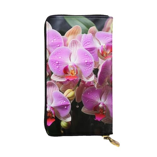 LKTPSKQRY Damen-Geldbörse, Leder, schmal, lang, Kartenhalter, Reißverschluss, Clutch, Orchideen, Reisegeldbörse von LKTPSKQRY