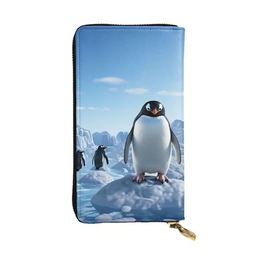 LKTPSKQRY Damen-Geldbörse, Leder, schmal, lang, Kartenhalter, Reißverschluss, Clutch, Pinguin, Antarktis, Eis von LKTPSKQRY