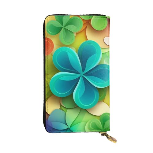 LKTPSKQRY Damen-Geldbörse, Leder, schmal, lang, Kartenhalter, Reißverschluss, Clutch, Regenbogenkreis, Kleeblatt, Reisegeldbörse von LKTPSKQRY