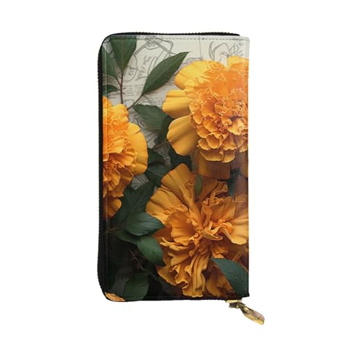 LKTPSKQRY Damen-Geldbörse, Leder, schmal, lang, Kartenhalter, Reißverschluss, Clutch, Ringelblume, Reisegeldbörse von LKTPSKQRY