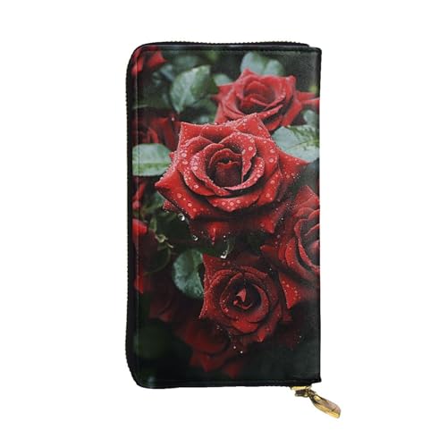 LKTPSKQRY Damen-Geldbörse, Leder, schmal, lang, Kartenhalter, Reißverschluss, Clutch, Rot und Schwarz, Rose von LKTPSKQRY