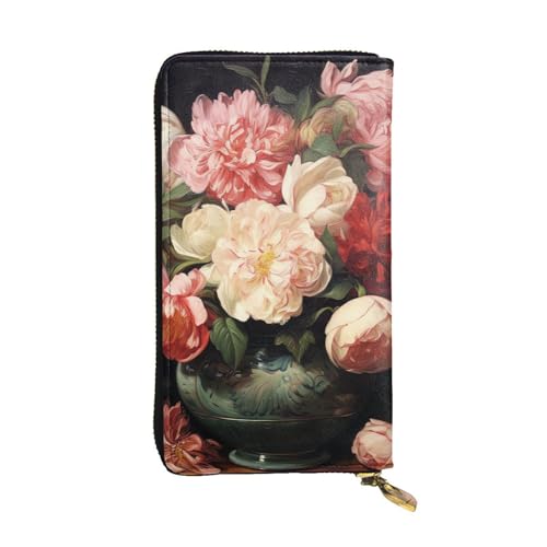 LKTPSKQRY Damen-Geldbörse, Leder, schmal, lang, Kartenhalter, Reißverschluss, Clutch, Schale mit Pfingstrosen und Rosen, Reisebrieftasche LKTPSKQRY Damen-Geldbörse, Leder, schmal, lang, Kartenhalter, Reißverschluss, Clutch, Schale mit Pfingstrosen und Rosen, Reisebrieftasche von LKTPSKQRY