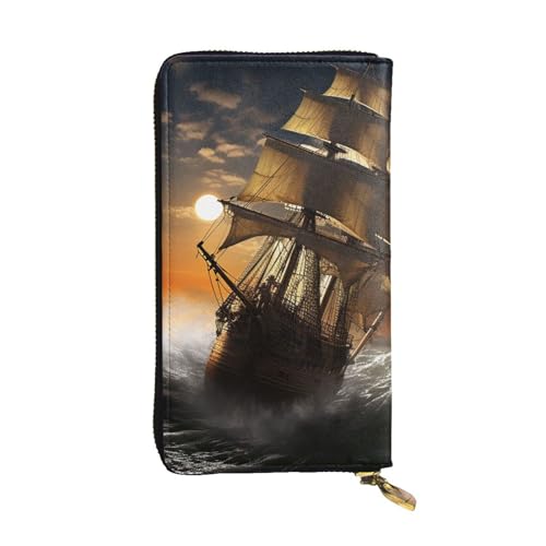 LKTPSKQRY Damen-Geldbörse, Leder, schmal, lang, Kartenhalter, Reißverschluss, Clutch, Segelschiff im Sturm, Reisebrieftasche LKTPSKQRY Damen-Geldbörse, Leder, schmal, lang, Kartenhalter, Reißverschluss, Clutch, Segelschiff im Sturm, Reisebrieftasche von LKTPSKQRY
