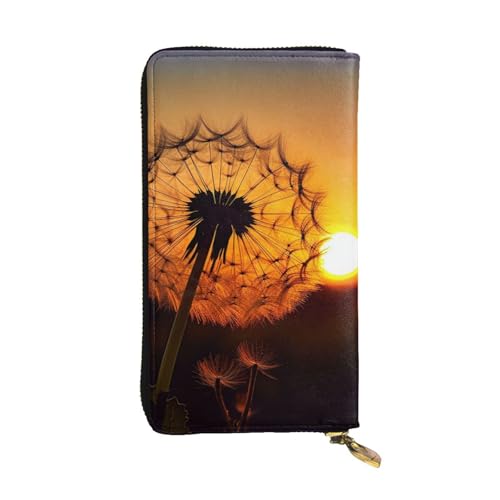 LKTPSKQRY Damen-Geldbörse, Leder, schmal, lang, Kartenhalter, Reißverschluss, Clutch, Sonnenuntergang, Löwenzahn, Reisegeldbörse von LKTPSKQRY