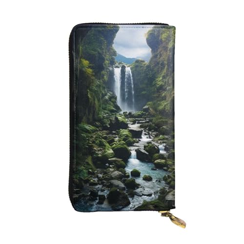 LKTPSKQRY Damen-Geldbörse, Leder, schmal, lang, Kartenhalter, Reißverschluss, Clutch, Wasserfall, Klippe, Reisegeldbörse von LKTPSKQRY