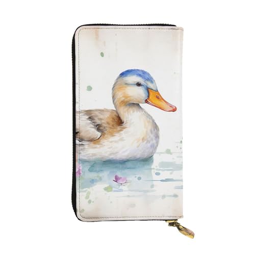 LKTPSKQRY Damen-Geldbörse, Leder, schmal, lang, Kartenhalter, Reißverschluss, Clutch, Wasserfarben, Ente, Reisegeldbörse von LKTPSKQRY