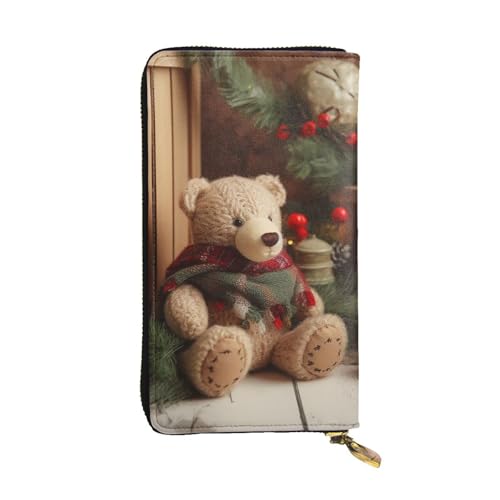 LKTPSKQRY Damen-Geldbörse, Leder, schmal, lang, Kartenhalter, Reißverschluss, Clutch, Weihnachtsbaum, Ast, Bär, Puppe, Reise-Geldbörse von LKTPSKQRY