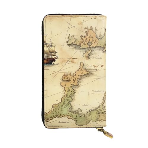 LKTPSKQRY Damen-Geldbörse, Leder, schmal, lang, Kartenhalter, Reißverschluss, Clutch, alte Schatzkarte, Reisegeldbörse von LKTPSKQRY