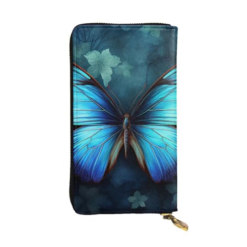 LKTPSKQRY Damen-Geldbörse, Leder, schmal, lang, Kartenhalter, Reißverschluss, Clutch, blau, Schmetterlingsmuster, Reisegeldbörse von LKTPSKQRY