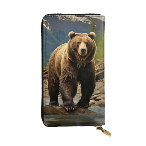 LKTPSKQRY Damen-Geldbörse, Leder, schmal, lang, Kartenhalter, Reißverschluss, Clutch, brauner Bär, Reisegeldbörse von LKTPSKQRY