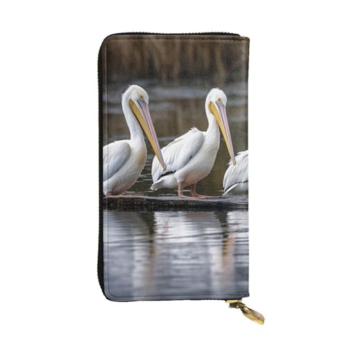 LKTPSKQRY Damen-Geldbörse, Leder, schmal, lang, Kartenhalter, Reißverschluss, Clutch, drei Pelikane, Reisegeldbörse von LKTPSKQRY