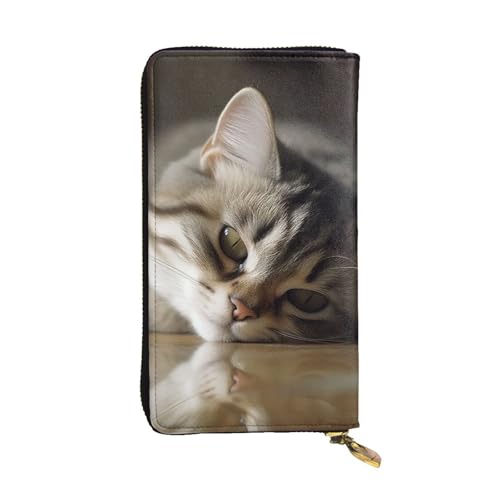 LKTPSKQRY Damen-Geldbörse, Leder, schmal, lang, Kartenhalter, Reißverschluss, Clutch, schlafende Katze, Reisegeldbörse von LKTPSKQRY