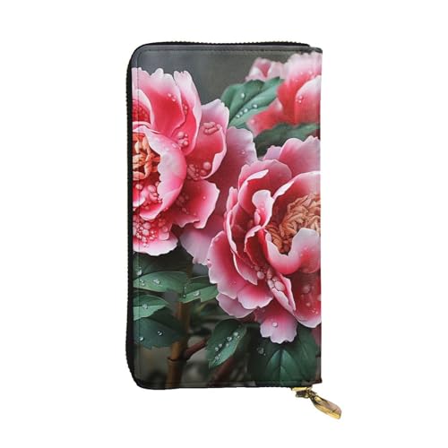 LKTPSKQRY Damen-Geldbörse, Leder, schmal, lang, Kartenhalter, Reißverschluss, Clutch, schöne Pfingstrose, Reisegeldbörse von LKTPSKQRY