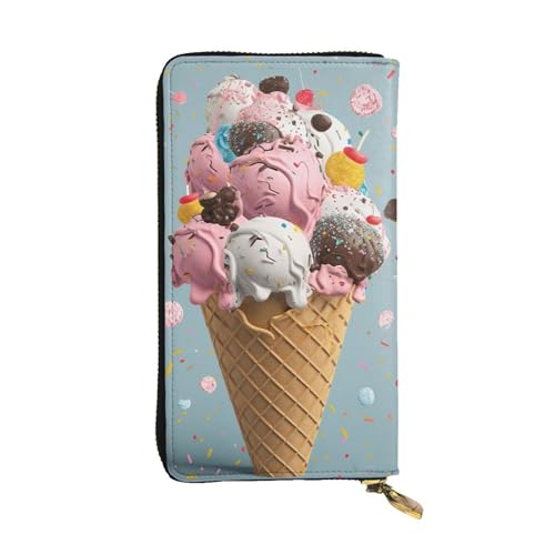LKTPSKQRY Damen-Geldbörse, Leder, schmal, lang, Kartenhalter, Reißverschluss, Clutch, süßes Eiscreme, Reisegeldbörse von LKTPSKQRY