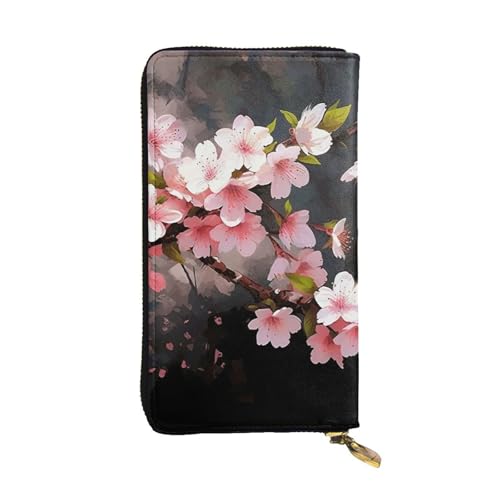LKTPSKQRY Damen-Geldbörse, Leder, schmal, lang, Kartenhalter, Reißverschluss, Clutch, verführerische Kirschblüten von LKTPSKQRY