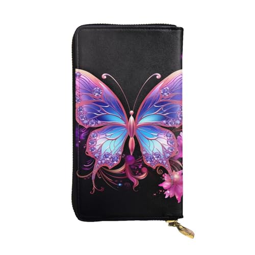 LKTPSKQRY Damen-Geldbörse, Leder, schmal, lang, Kartenhalter, Reißverschluss, Clutch, violett, Schmetterling, Reisegeldbörse von LKTPSKQRY