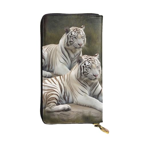 LKTPSKQRY Damen-Geldbörse, Leder, schmal, lang, Kartenhalter, Reißverschluss, Clutch, weiße Tiger, Reisegeldbörse von LKTPSKQRY