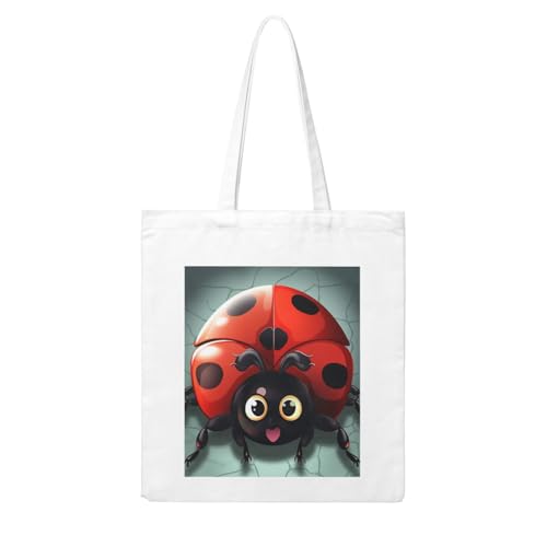 LKVNSWERT Tauben-Leinen-Tragetasche für Damen, Einkaufstasche, wiederverwendbar, Schultertasche, Handtasche, Cartoon-Marienkäfer, Einheitsgröße LKVNSWERT Tauben-Leinen-Tragetasche für Damen, Einkaufstasche, wiederverwendbar, Schultertasche, Handtasche, Cartoon-Marienkäfer, Einheitsgröße von LKVNSWERT