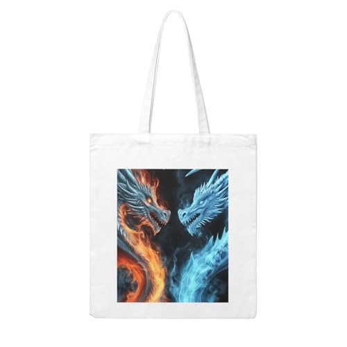 LKVNSWERT Tragetasche aus Segeltuch für Damen, Einkaufstasche, wiederverwendbar, mit Bärenmotiv, Eis- und Feuerdrachen, Einheitsgröße von LKVNSWERT