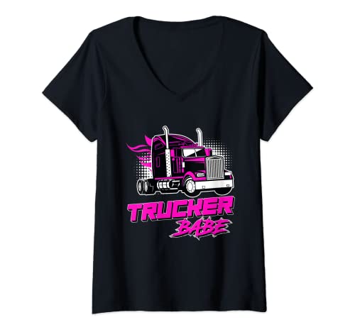 Damen Trucker Babe LKW-Fahrerin Truck Fahrerin Geschenk Frauen T-Shirt mit V-Ausschnitt Damen Trucker Babe LKW-Fahrerin Truck Fahrerin Geschenk Frauen T-Shirt mit V-Ausschnitt von LKW Fahrer Trucker Truck Fernfahrer Geschenke