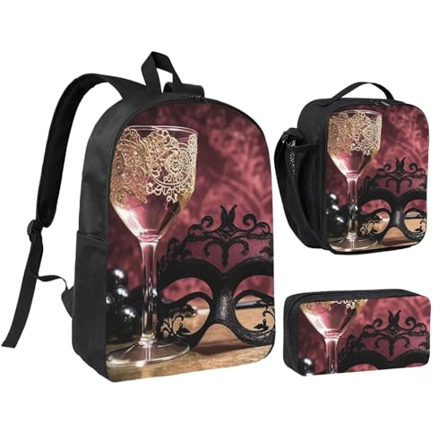 3-teiliges Weinglas-Rucksack-Set mit isolierter Lunchbox, Bleistifttasche, 43,2 cm (17 Zoll), leichte Laptoptasche, Schulter-Lunch-Tasche und Federmäppchen, 3-in-1-Set von LKWSCGHM