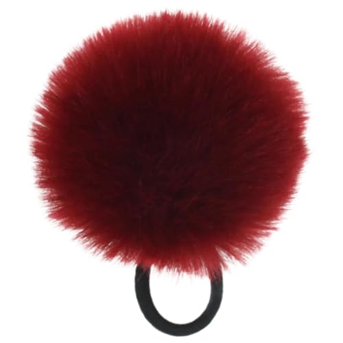 LKXHarleya Weicher Pferdeschwanzhalter, 8 cm Pompon-Haargummi für Mädchen und Frauen, Burgunderrot von LKXHarleya