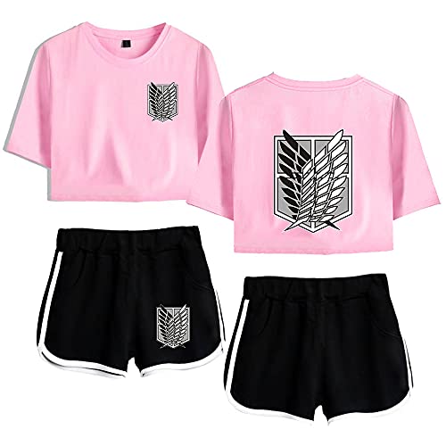 LKY STAR AOT Sommer Sport Sets mit Druck Anime T-Shirts Crop Top und shorts Anzug für Damen Mädchen von LKY STAR