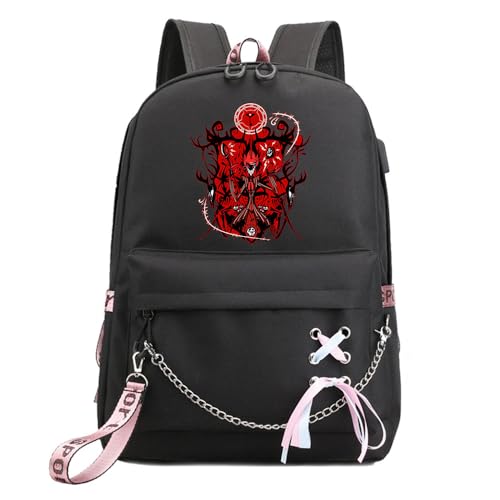 LKY STAR Anime Hazbin Hotel Rucksack für Damen Mädchen Canvas Schultasche Charlie Morningstar Vaggie School Freizeitrucksack von LKY STAR