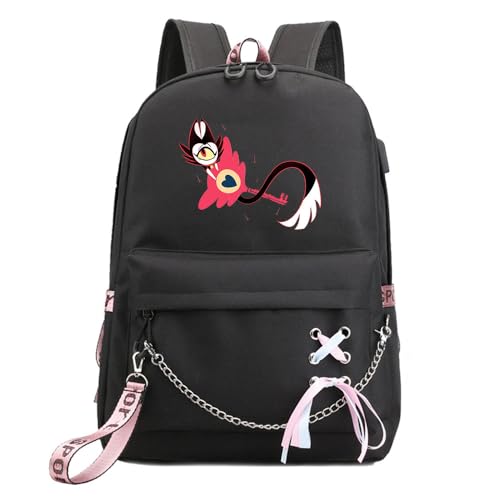 LKY STAR Anime Hazbin Hotel Rucksack für Damen Mädchen Canvas Schultasche Charlie Morningstar Vaggie School Freizeitrucksack von LKY STAR