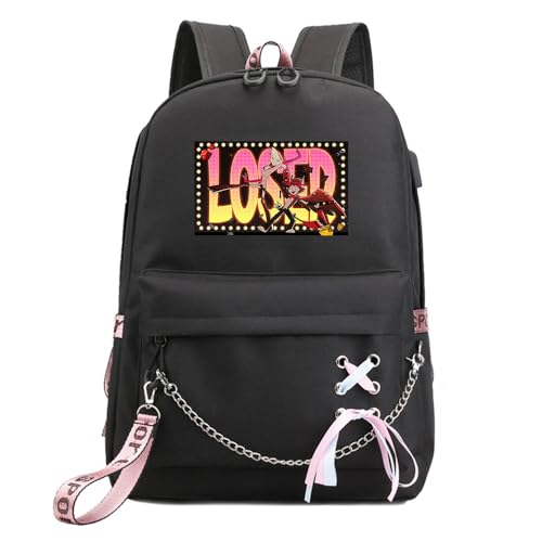 LKY STAR Anime Hazbin Hotel Rucksack für Damen Mädchen Canvas Schultasche Charlie Morningstar Vaggie School Freizeitrucksack von LKY STAR