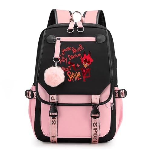 LKY STAR Anime Hazbin Hotel Schultasche Mädchen Damen Daypacks Charlie Morningstar Vaggie Cosplay Backpack,Sehr Geeignet für die Schule/Reisen 22L von LKY STAR
