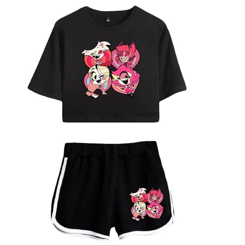 LKY STAR Anime Hazbin Hotel T-Shirts und Kurze Hose Set Charlie Morningstar Vaggie Cosplay Crop Top und Shorts 2pcs für Damen Mädchen von LKY STAR