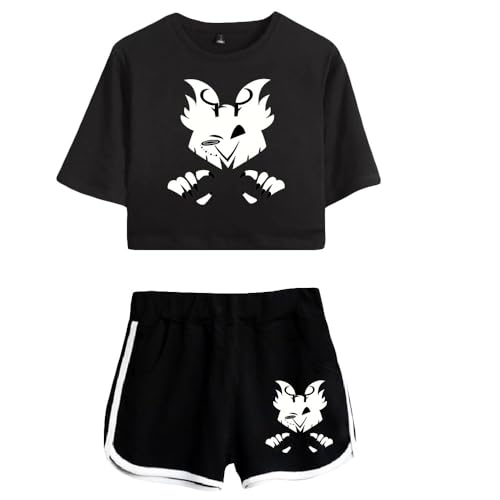 LKY STAR Anime Hazbin Hotel T-Shirts und Kurze Hose Set Charlie Morningstar Vaggie Cosplay Crop Top und Shorts 2pcs für Damen Mädchen von LKY STAR