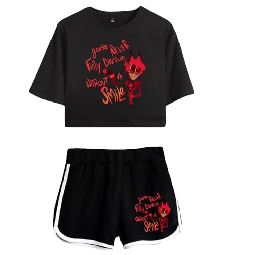 LKY STAR Anime Hazbin Hotel T-Shirts und Kurze Hose Set Charlie Morningstar Vaggie Cosplay Crop Top und Shorts 2pcs für Damen Mädchen von LKY STAR