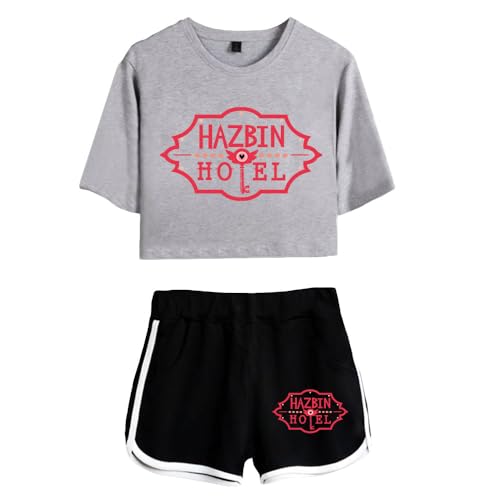 LKY STAR Anime Hazbin Hotel T-Shirts und Kurze Hose Set Charlie Morningstar Vaggie Cosplay Crop Top und Shorts 2pcs für Damen Mädchen von LKY STAR