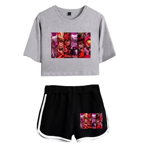 LKY STAR Anime Hazbin Hotel T-Shirts und Kurze Hose Set Charlie Morningstar Vaggie Cosplay Crop Top und Shorts 2pcs für Damen Mädchen von LKY STAR