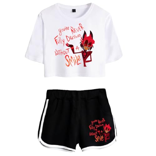 LKY STAR Anime Hazbin Hotel T-Shirts und Kurze Hose Set Charlie Morningstar Vaggie Cosplay Crop Top und Shorts 2pcs für Damen Mädchen von LKY STAR