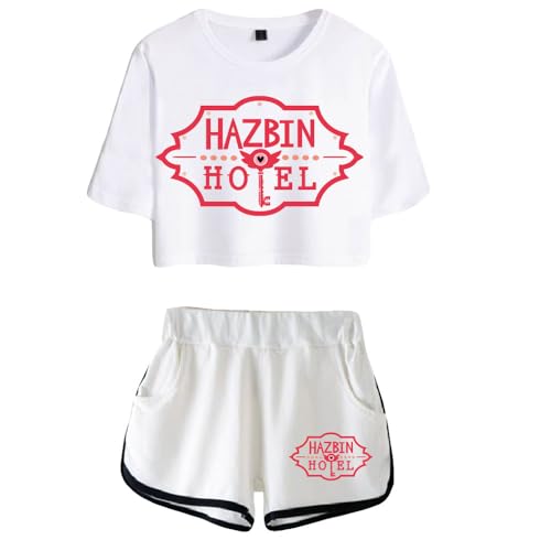 LKY STAR Anime Hazbin Hotel T-Shirts und Kurze Hose Set Charlie Morningstar Vaggie Cosplay Crop Top und Shorts 2pcs für Damen Mädchen von LKY STAR
