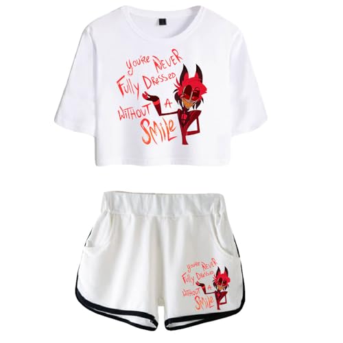 LKY STAR Anime Hazbin Hotel T-Shirts und Kurze Hose Set Charlie Morningstar Vaggie Cosplay Crop Top und Shorts 2pcs für Damen Mädchen von LKY STAR