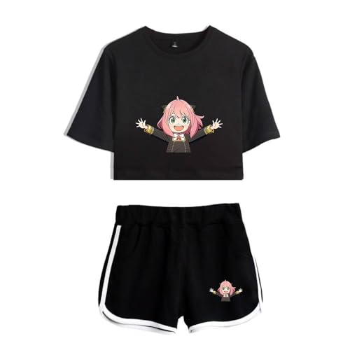 Anime Spy Family T-Shirts und Kurze Hose Set Anya Loid Yor Forger Cosplay Crop Top und Shorts 2pcs für Damen Mädchen von LKY STAR