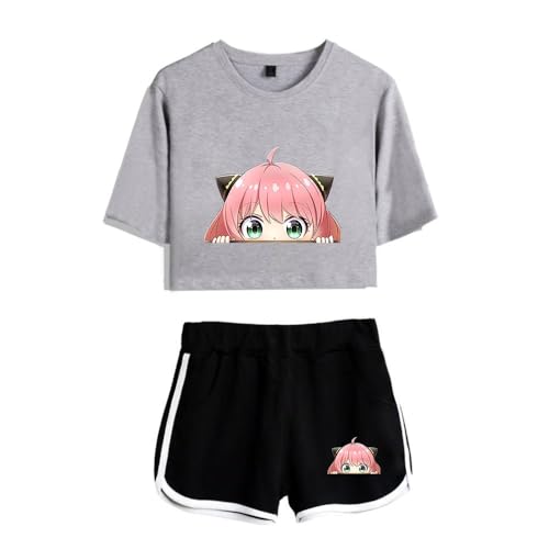 LKY STAR Anime Spy Family T-Shirts und Kurze Hose Set Anya Loid Yor Forger Cosplay Crop Top und Shorts 2pcs für Damen Mädchen von LKY STAR