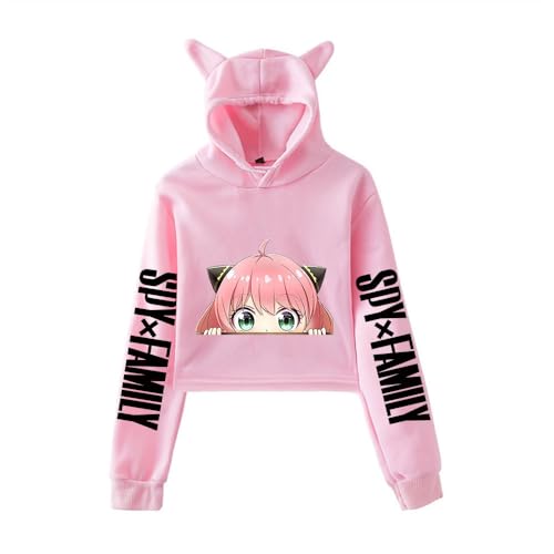 LKY STAR Anime Spy x Family Merch Damen Sexy Crop Hoodie Sweatshirt mit Katzenohren für Teens Harajuku Trainingsanzug Kleidung von LKY STAR