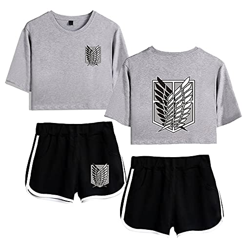 LKY STAR Attack On Titan Sommer Sport Sets mit Druck Anime T-Shirts Crop Top und shorts Anzug für Damen Mädchen von LKY STAR