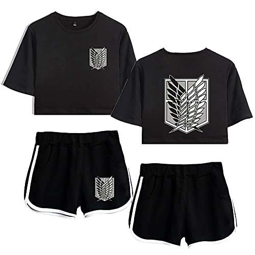 LKY STAR AOT Sommer Sport Sets mit Druck Anime T-Shirts Crop Top und shorts Anzug für Damen Mädchen von LKY STAR