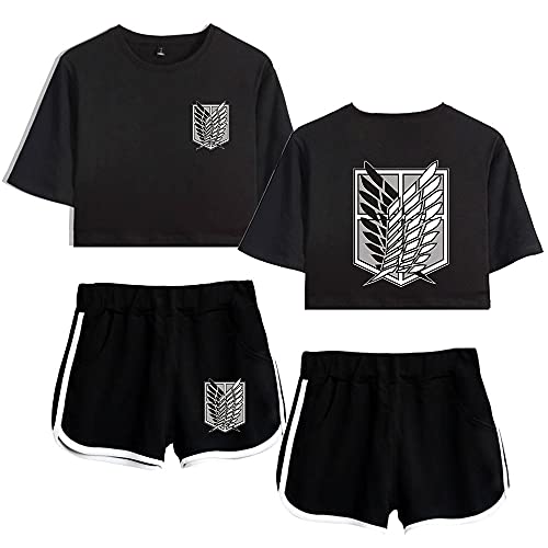 LKY STAR Attack On Titan Sommer Sport Sets mit Druck Anime T-Shirts Crop Top und shorts Anzug für Damen Mädchen von LKY STAR