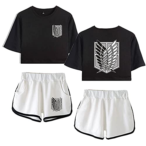 LKY STAR Attack On Titan Sommer Sport Sets mit Druck Anime T-Shirts Crop Top und shorts Anzug für Damen Mädchen von LKY STAR