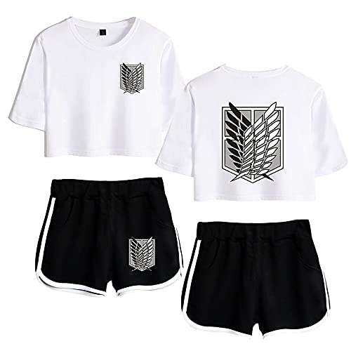 LKY STAR AOT Sommer Sport Sets mit Druck Anime T-Shirts Crop Top und shorts Anzug für Damen Mädchen von LKY STAR